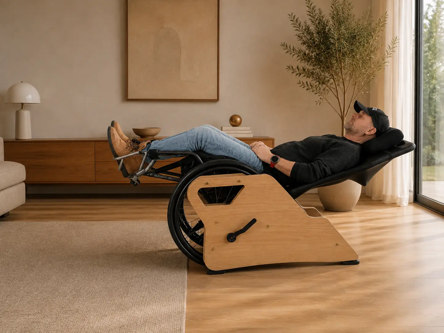 Person placed in Envy Comfort wheelchair chair