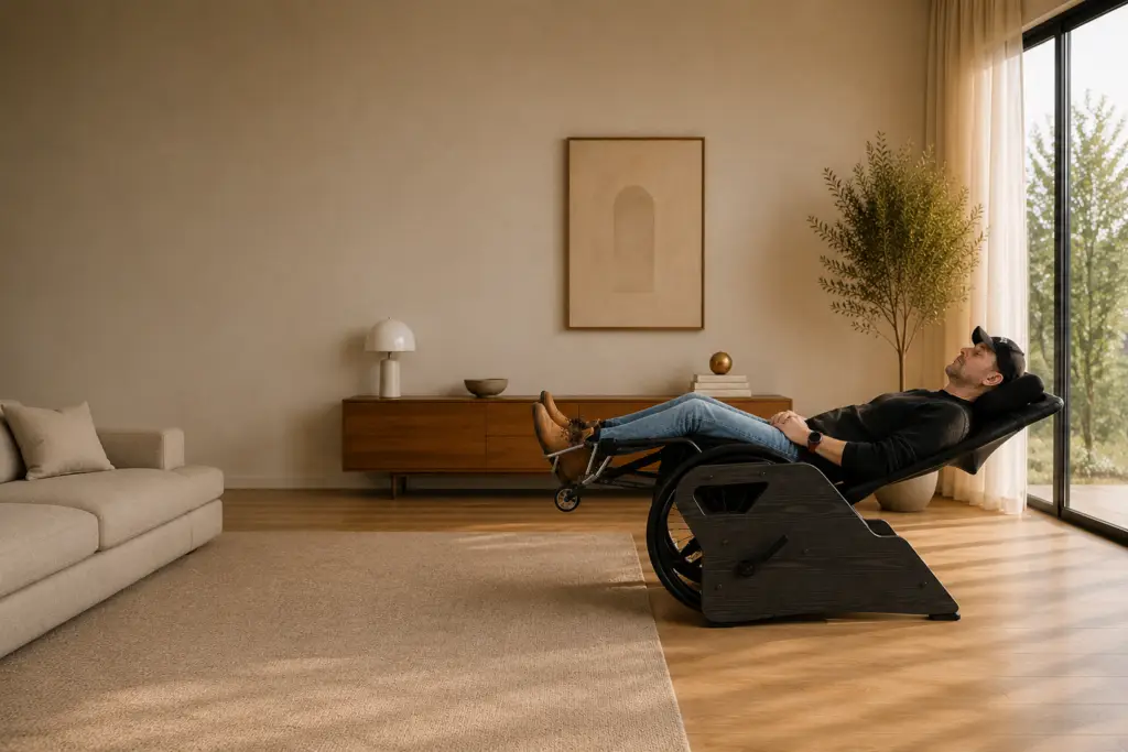 Person placed in Envy Comfort wheelchair chair