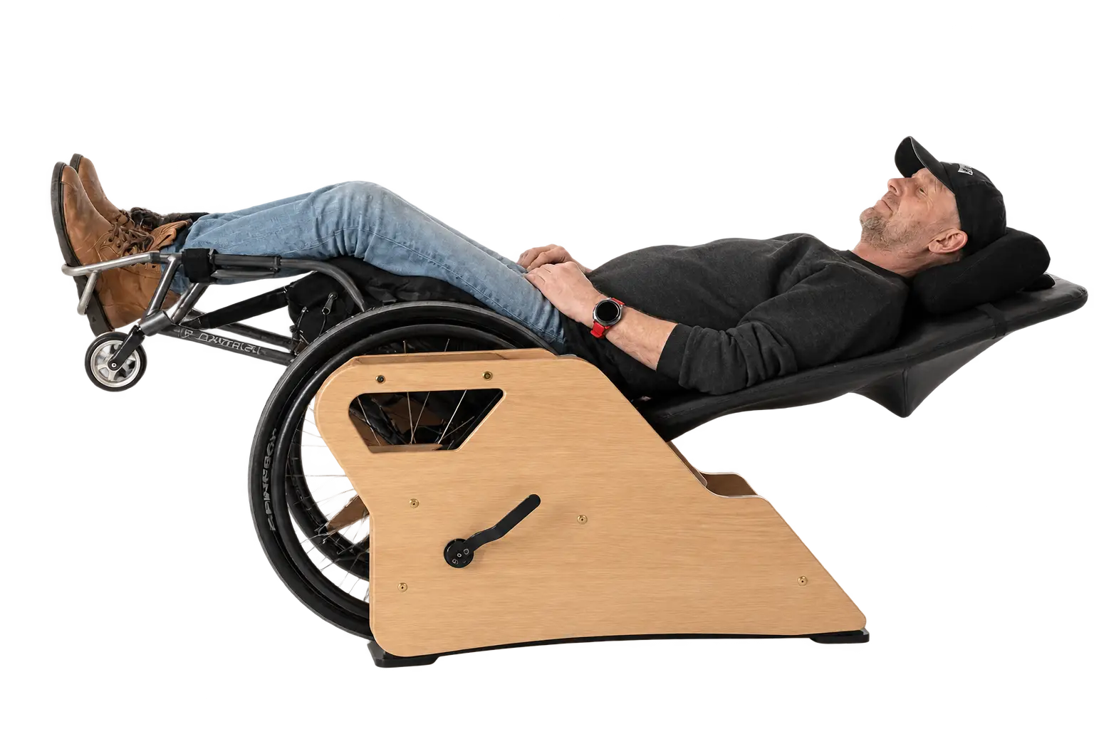 Person placed in Envy Comfort wheelchair chair